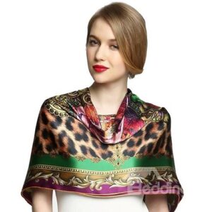 Deluxe Leopard Spot and Floral Patterns Mulberry Silk Square Scarf