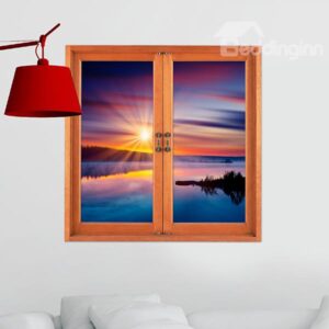 Amazing Sunset at Seaside Window View 3D Wall Sticker