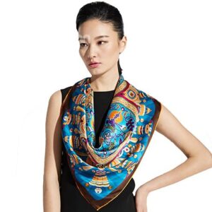 Gorgeous Blue Artistic Bells Print Mulberry Silk Square Scarf
