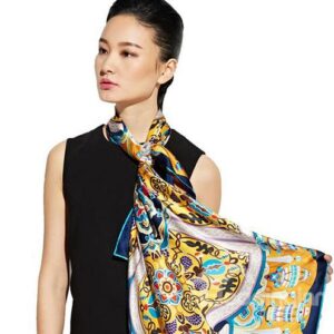 Fabulous Artistic Floral Patterns Mulberry Silk Yellow Square Scarf