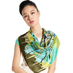 Gorgeous Green Geometric Patterns Mulberry Silk Soft Square Scarf