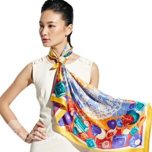 Fashion Gorgeous Colorful Gems Mulberry Silk Yellow Square Scarf