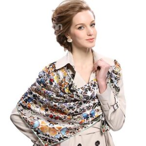Elegant Fashion Butterflies Print Mulberry Silk Gray Square Scarf