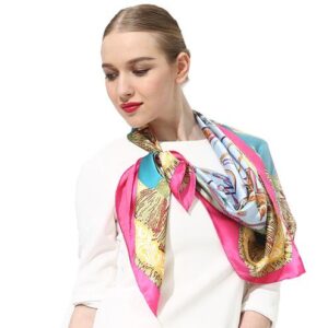 Charming Pink Ribbons and Tassels Print Mulberry Silk Square Scarf
