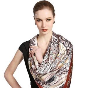 Deluxe Brown Leopard and Chains Patterns Mulberry Soft Silk Square Scarf