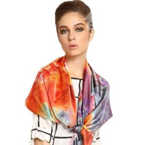 Luxury Chic Orange Various Leaves Print Mulberry Silk Square Scarf
