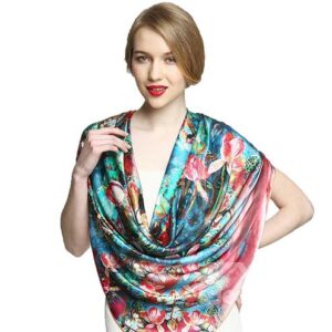 Beautiful Lotus Flowers and Seeds Print Soft Mulberry Silk Square Scarf
