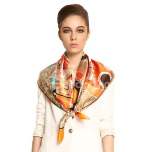 Luxury Unique Orange Floral Patterns Mulberry Silk Square Scarf