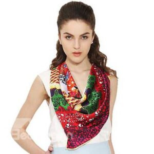 Red Lantern And Flower Tree Tent Beautiful Square Silk Scarf