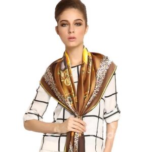 Lifelike Diamond And Flowers Brown Beautiful Square Silk Scarf