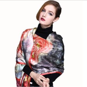 Wonderful Red Floral Pattern Double Layer Mulberry Long Silk Scarf