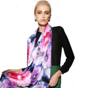 Fantastic Red and Purple Flower Mulberry Silk Long Scarf