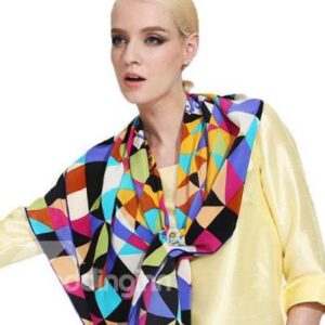 Deluxe Colorful Geometric Checks Patterns Mulberry Silk Square Scarf