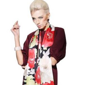 Fantastic Red and White Flower Mulberry Silk Long Scarf