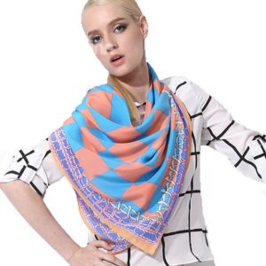 Beautiful Blue and Pink Checks and Chains Patterns Mulberry Silk Square Scarf