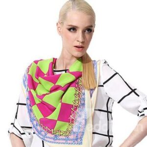 Stylish Green and Red Checks Patterns Mulberry Silk Square Scarf