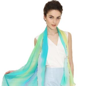 Stylish Gradient Green Contra Trim Mulberry Silk Long Scarf