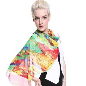 Orange And Green Mix Diagonal Pattern Long Silk Scarf