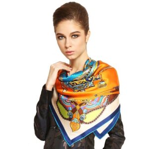 Pleasant Ancient Jade Mascot Pattern Silk Beautiful Square Scarf