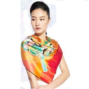 Birds On Butterfly Wings Orange Square Beautiful Silk Scarf