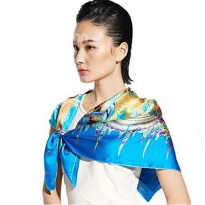 Big Blue Butterfly And Wave Beautiful Square Silk Scarf