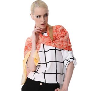 Gradient Orange Flowers Patterns Mulberry Silk Long Scarf