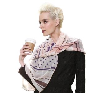 Light Coffee Girds and Stripes Patterns Mulberry Silk Long Scarf