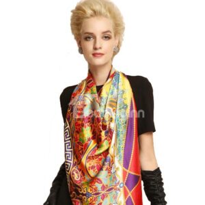 Fancy Orange Flower With Beads Pattern Beautiful Square Silk Scarf