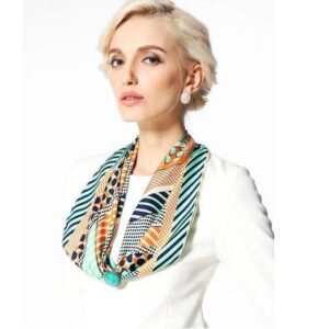 Classic Light Green Dots and Strap Design Silk Beautiful Square Scarf