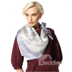 Beautiful Light Purple Flower and Spot Pattern Beautiful Silk Square Scarf