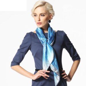 Beautiful Blue Flower and Spot Pattern Beautiful Silk Square Scarf