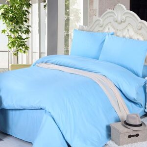 Elegant Sky Blue Solid Color 4-Piece Cotton Duvet Cover Sets with Zipper