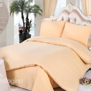 Solid Yellow Full Cotton 4-Piece Duvet Cover Sets with Zipper Design