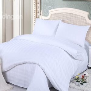 Concise Classical White Stripe Solid Color 4-Piece Duvet Cover Sets