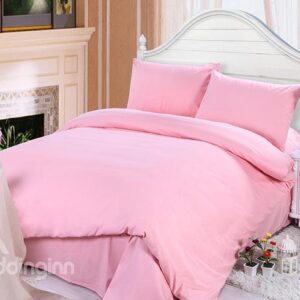 Handy Zipper Design Adorable Solid Pink 4-Piece Duvet Cover Sets