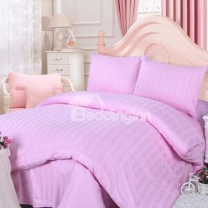 Lovely Pink Stripe Design Solid Color 4-Piece Duvet Cover Sets