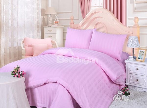 Lovely Pink Stripe Design Solid Color 4-Piece Duvet Cover Sets