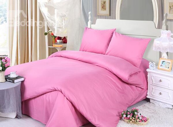 Solid Rosy 100% Cotton 4-Piece Duvet Cover Sets