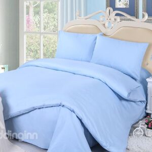 Pure Sky Blue 4-Piece Cotton Duvet Cover Sets with Zipper