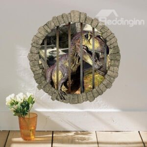 Wonderful Dinosaur Locked up Behind Bars Removable 3D Wall Sticker