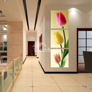 Modern 3-Color Tulip 3-Panel Frameless Wall Art Prints