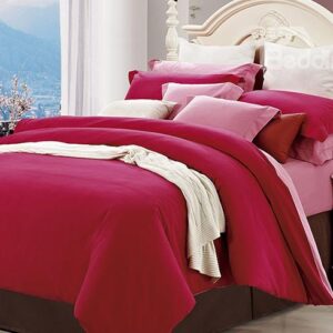 Rosy Pink Color Joint Cotton 4-Piece Duvet Cover Sets