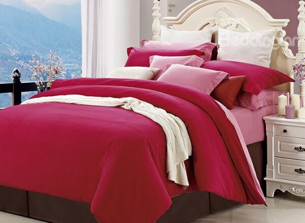 Rosy Pink Color Joint Cotton 4-Piece Duvet Cover Sets