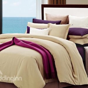 Camel and Purple Joint-color 4-Piece Cotton Duvet Cover Sets