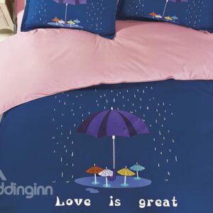 Umbrella Pattern Family Love 4-Piece Duvet Cover Set