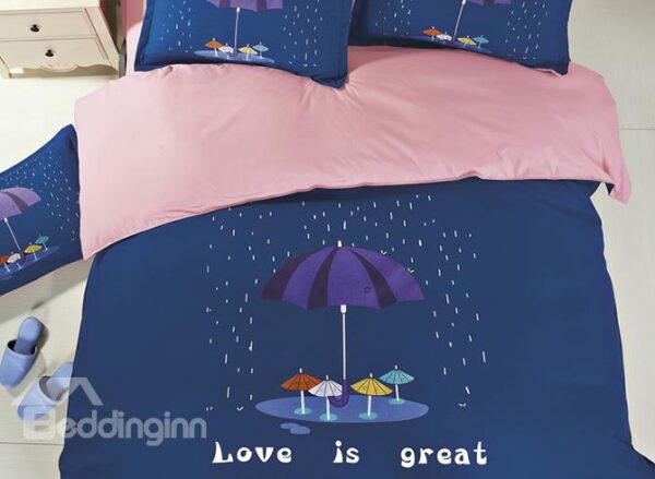 Umbrella Pattern Family Love 4-Piece Duvet Cover Set