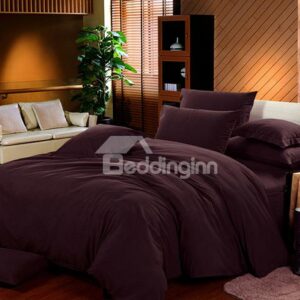 Luxury Solid Brown Cotton 4-Piece Duvet Cover Sets