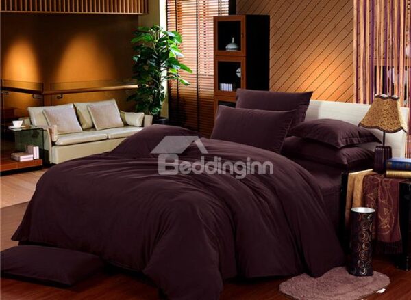 Luxury Solid Brown Cotton 4-Piece Duvet Cover Sets