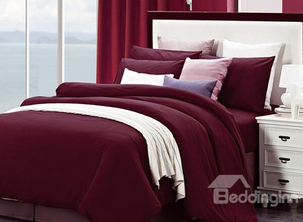 Super Cozy Pure Wine Red 4-Piece Duvet Cover Sets