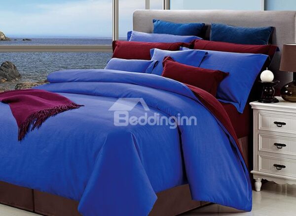 Reversible Gorgeous Solid Color 4-Piece Cotton Duvet Cover Sets